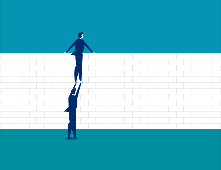 A brand image from The Cyber Scheme depicting a man looking over a wall