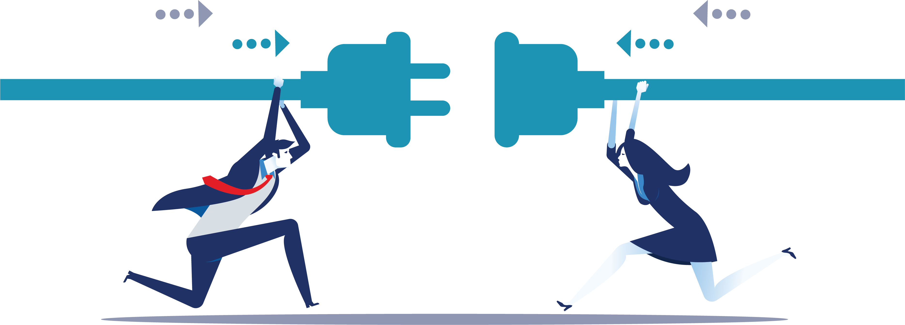 Brand image from The Cyber Scheme, depicting two people fitting a plug and a socket together