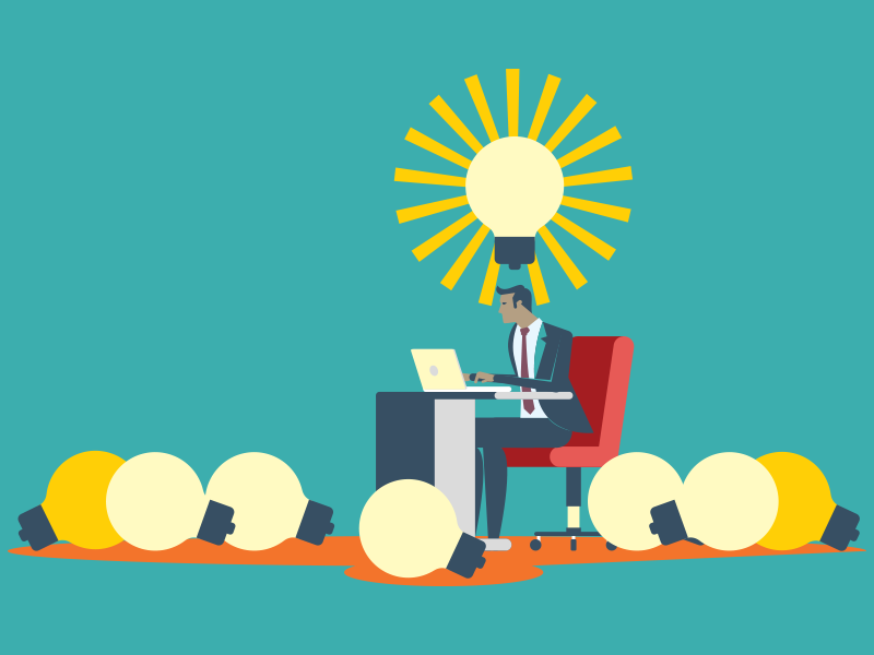 The Cyber Scheme brand image depicting a man surrounded by lightbulbs