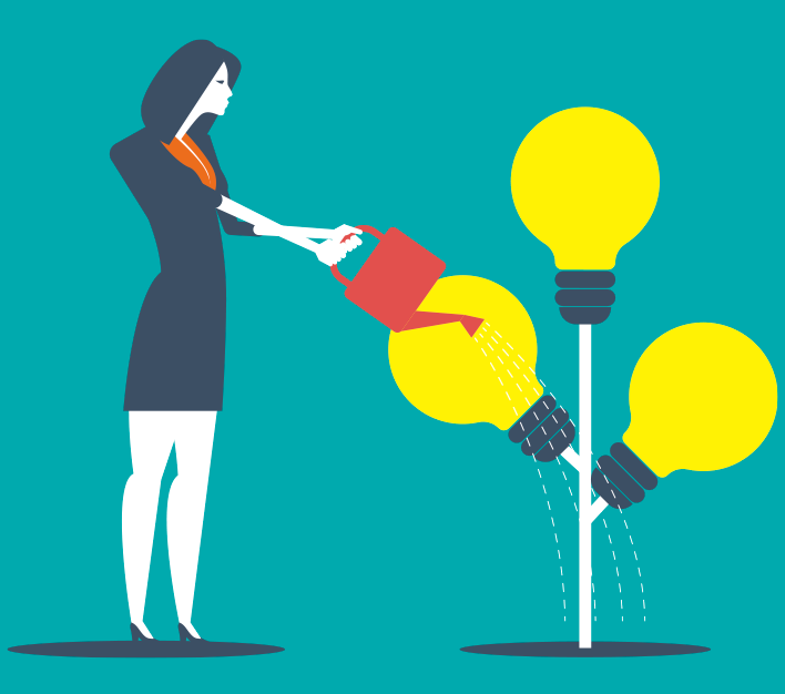 The Cyber Scheme brand image depicting a woman growing lightbulbs